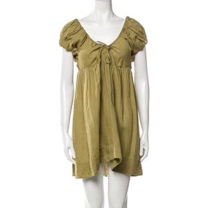 Doen Sarris Green Linen Baby Doll Dress Size Small Ramie Materiel